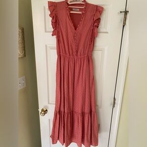 Outerknown Dusty Rose Maxi Dress with Ruffle Sleeves 100% organic cotton